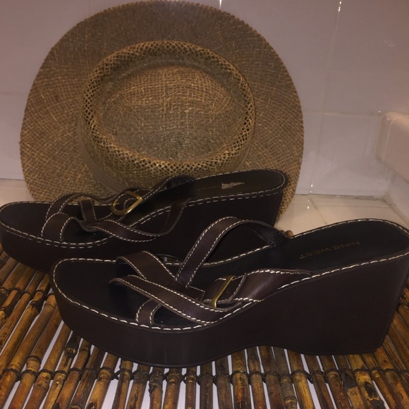 Nine West Shoes - Nine West Brown/Black Wedge Sandals - NWOT